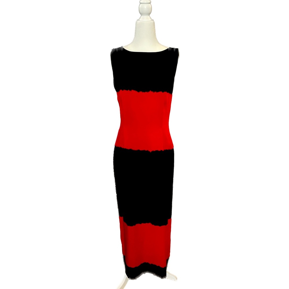 Elegant Vintage Dress - 100% Silk, Red and Black,  worn only once - Size “4”.